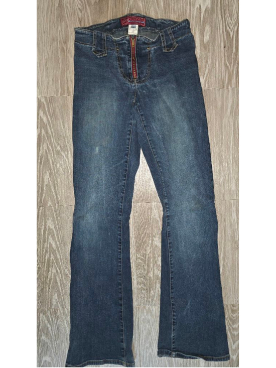 Hot Kiss Denim - Authentic Y2K Juniors Hot Kiss Boot Cut Jeans Size 1 Blue with Red Zippers